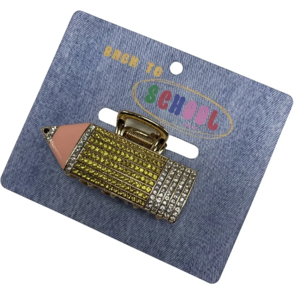New Back to School Pencil Hair Claw Clip Rhinestone Teacher Student Accessory